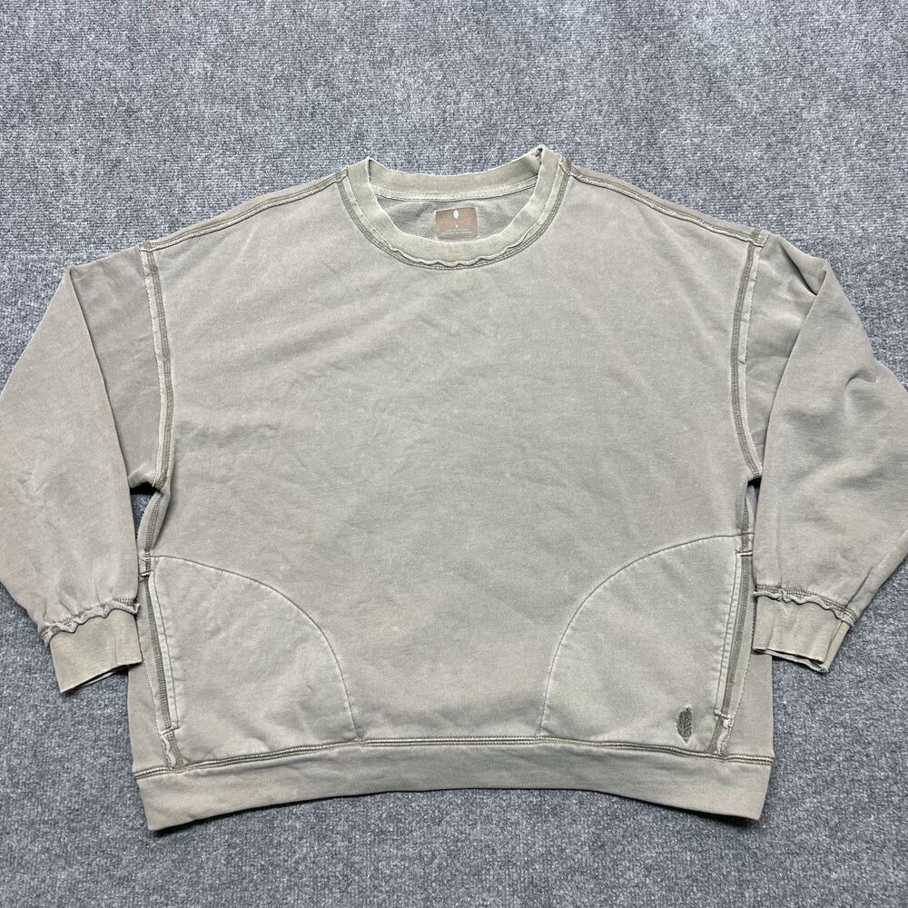 Free People Oversized Sweatshirt Women Medium Green Pullover Pockets Relaxed Fit